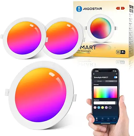 Aigostar 15W Inteligente Downlight LED Techo Emportrable, Foco Led Ø145mm x 25.5mm Redondo Ultradelgado WiFi APP Control, RGB y Blanco Regulable 2700-6500K, Compatible con Alexa y Google, 2 Pack  