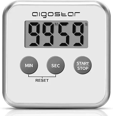 Aigostar Timer - Temporizador de Cocina Digital con Pantalla LCD Grande, Multifunción: Cronómetro, Cuenta Atrás, Adelante y Aviso Sonoro. 3 Formas de Instalación: Imán, Sobremesa o Colgado  