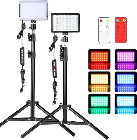 AiknowFoto Kit de Luces para Fotografia, Luz RGB Fotografia de Regulable 2500-6500K con Trípode, Luces de Fotografía para Grabación en Ángulo Bajo/Videoconferencia/Streaming/Youtube/TikTok, USB  