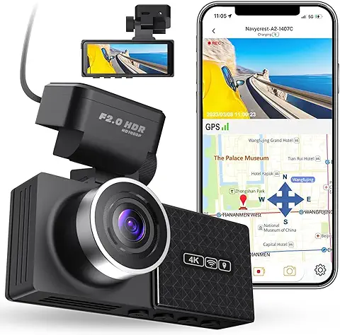 AILRINNI Cámara de Coche 4K, con GPS WiFi, Dashcam Frontal de 2160P FHD, Soporte App y Sensor G, Grabación en Bucle, Máxima 128G, Monitoreo de Estacionamiento 24H  