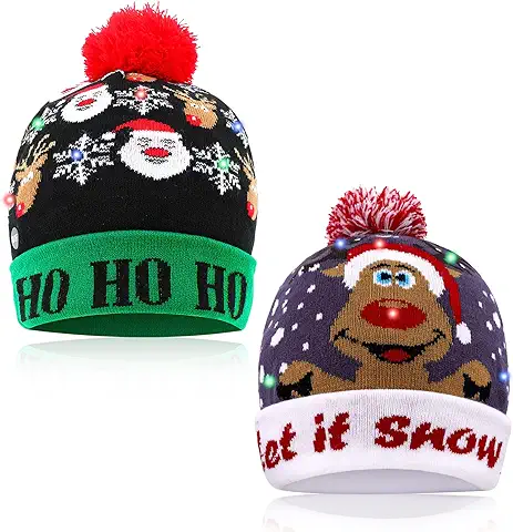 AIMMIE - Gorro de Navidad con luz LED, Gorro de Punto, 6 Coloridos LED de Navidad, Gorro de Navidad Unisex, Gorro de árbol de Navidad, Gorro feo para Niños y Adultos  