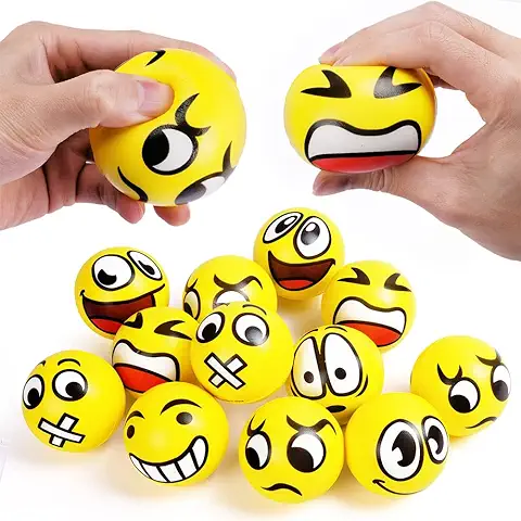 Ainiv Bola de Emoticonos, 12 Pieces Fidget Bolas con Sonrisa, Estrés Emoji Squeeze Juguetes, para Niños Adultos Aliviar La Ansiedad, Fiesta, Cumpleaños Regalo  