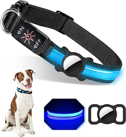 AirTag Collar para Perros,Collar para Perro Luminoso Recargable y Impermeable,Collar Led Perros con USB Recargable,Ajustable Collares LED para Perros Pequeños/Medianos/Grandes (S:30-39cm)  