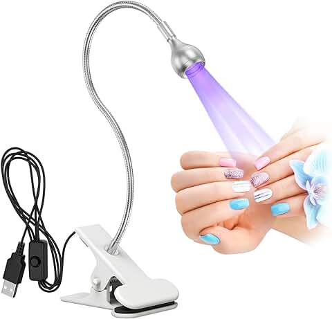 AISEELY Mini Lámpara de Uñas, USB Secador Portátil, Profesional 3W UV Lámpara LED Giratoria 360 °, Plata  