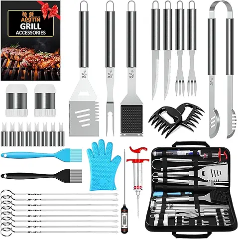 AISITIN Utensilios para Barbacoa Accesorios Barbacoa 35 Piezas Kit Barbacoa Set Acero Inoxidable para Regalos Hombre Camping Barbacoa  