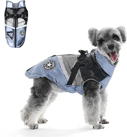 Aisuowa Abrigo para Perro Impermeable Invierno Chaleco Perro Chaqueta Perro con Arnés, Reflectante Ropa Perro con Bolsillo, Trajes Perros con Forro Polar para Pequeño Mediano Grande(Negro&Azul, XL)  