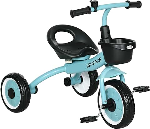 AIYAPLAY Triciclo para Niños de 2 a 5 Años Bicicleta Infantil con Asiento Ajustable Cesta Timbre Pedales y 3 Ruedas Carga 25 kg 70,5x50x58 cm Azul  