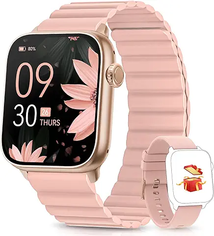 AKUMAKA Reloj Inteligente Mujer con Llamadas, 1.85" Smartwatch con 120 Modos Deportivos, Pulsómetro Monitor de Sueño SpO2 Impermeable IP68 Seguimiento Menstrual Pulsera Actividad para iOS Android Rosa  