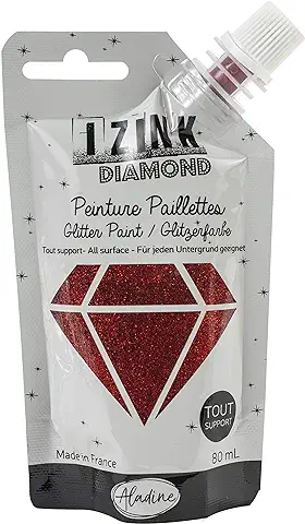 Aladine - Izink Diamond - Pintura con Purpurina - Ultra Concentrada en Lentejuelas - Decoración todo Soporte - DIY y ocio Creativos - Made in France - Botella Flexible de 80 ml - Rojo  