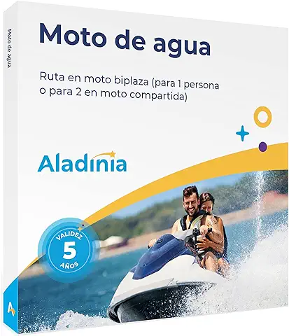 ALADINIA Moto de Agua. Cofre de Experiencias para Regalar. Pack Aventura de Ruta en Moto Acuática Biplaza. Validez 5 Años, Cambios Gratis e Ilimitados  