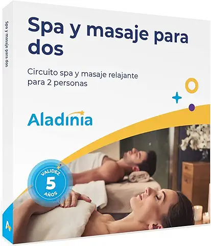 ALADINIA SPA y Masaje para Dos. Pack de Experiencias Originales para Regalar. Cofre con Circuito spa y Masaje para dos, Ideal para Parejas o Amigos. Validez 5 Años, Cambios Gratis e Ilimitados  