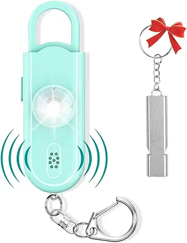 Alarma de Bolsillo con Sirena Llavero para Mujer, Alarma Personal con luz Estroboscópica LED, Linterna, Alarma de Tiro, Silbato, Alarma de Pánico, Alarma de Emergencia para toda la Familia, Verde  