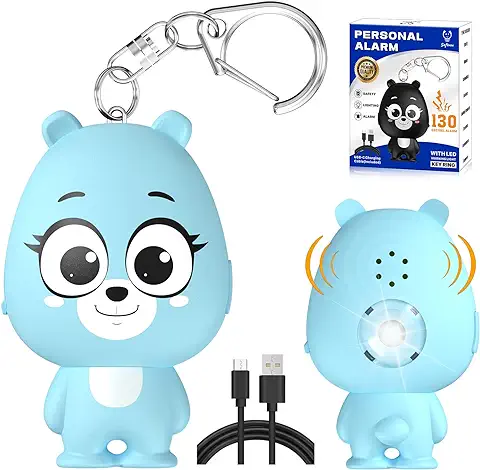 Alarma de Bolsillo Recargable, Sirena de Autodefensa, Alarma Personal, Llavero de Seguridad, Señal de luz de Flash LED, Alarma de Emergencia para Mujeres, Personas Mayores, Niños (azul)  