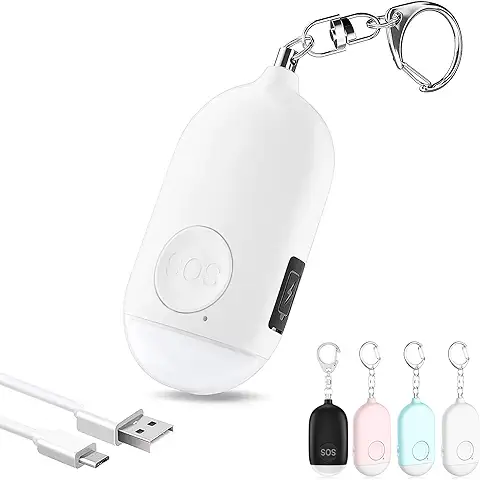 Alarma Personal Autodefensa de Bolsillo Hion - Llavero de Defensa Personal Recargable 130 dB con Iluminación LED para Mujeres, Niños y Personas Mayores - Potente y Confiable(Blanco, 1)  