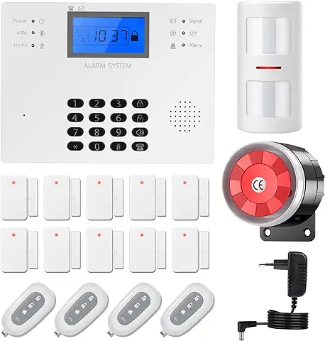 Alarmas para Casa, 17-Pieza 4G Sistema de Alarma para Casa, Inalámbrico Control Remoto por Call/SMS con 120DB Sirena de Alarma, Sensor de Puerta, Anti-pet Sensor para Hogar, Apartamento, Garaje  