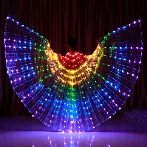 Alas de Mariposa de Hadas para Adultos, Luces LED Alas de ISIS para Danza del Vientre con Varilla Extensible, Ropa Luminosa de Rendimiento para Halloween y Fiestas de Navidad (Colorido)  