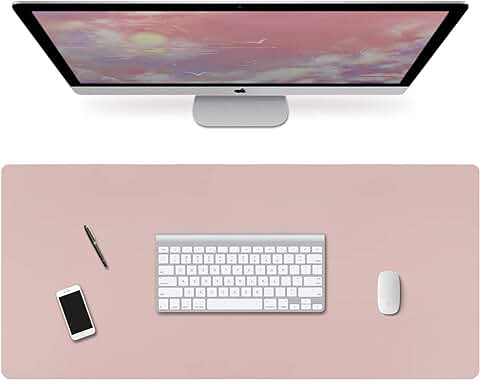 Alfombrilla de Escritorio, Estera Protector de Escritorio Oficina, Grande Vade de Cuero PU 90 cm x 40 cm, Antideslizante Estera de Escritura Mouse Pad del Ordenador Portátil, Doble Cara (Rosa/ Plata)  