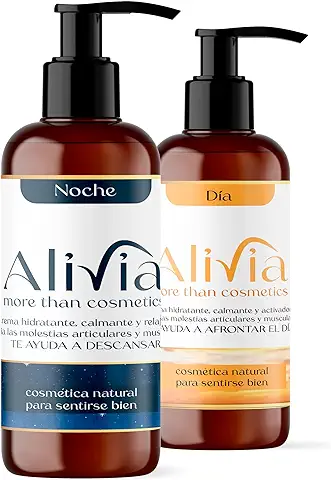 Alivia Cosmetics/Pack ALIVIA Día y Noche. Crema Hidratante Corporal Multifuncional: Hidratación, Alivio del Dolor Muscular y Articular, más Efecto Energizante o Relajante. (400 ml)  