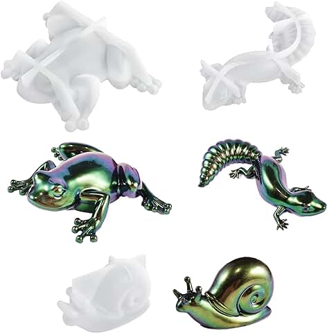 Allazone 3 Pz Molde de Resina de Silicona, 3D Molde Silicona Resina Animal, 3D Animal Moldes de Resina de Silicona Lagarto Rana Caracol para El Escritorio de La Pared, La Decoración del Hogar  