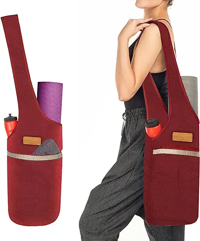 ALLEN & MATE Bolsa Grande para Esterilla de yoga con Bolsillo Lateral y Bolsillo con Cremallera, se Adapta a la Mayoría de Alfombrillas de Tamaño  