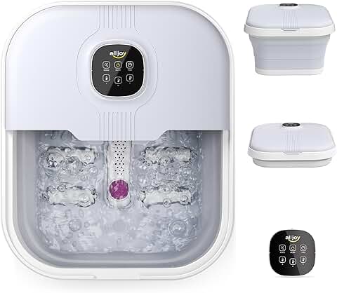 ALLJOY Masajeador de Pies Plegable con Agua, Spa de Pies 4 en 1,Baño para Pies Hidromasajeador con Control Remoto,Piedra Pómez,6 Rodillos de Masaje,Regalo para Ancianos,Gris  