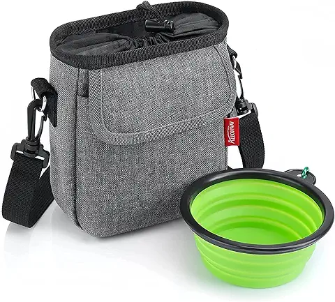 ALLONWAY Bolsa de Entrenamiento para Perros, Bolsa Premios Perro, con Dispensador de Bolsa Caca y Tazón Plegable, Bolsa Adiestramiento Perros para Correas Ajustables, Gris  