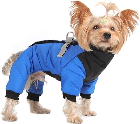 ALLSOPETS Abrigo de Perro de Invierno Ropa Impermeable para Perros Pequeños Medianos Mascotas Chaleco Cálido Suave Arnés de Cachorros con Anillas en D Azul  