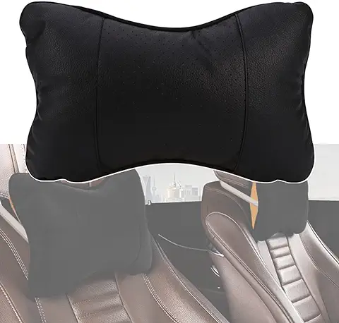 Almohada para el Cuello del Coche, 1 Pieza de Piel Sintética, Transpirable, para la Cabeza, para el Cuello, para Relajarse，reposacabezas y Apoyo Cómodo para Asiento de Coche (Color Negro Puro)  