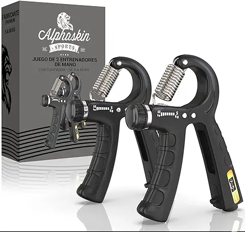 ALPHASKIN© Hand Grip, Accesorios para Gym, Fortalecedores de Mano para Entrenar el Agarre, la Fuerza de Los Dedos, la Muñecas, el Antebrazos Fortalecer, Juego de 2 o 5  