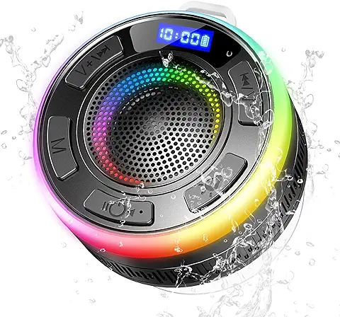 Altavoz Bluetooth 5.3, Altavoz Ducha con Ventosa, Altavoz Bluetooth Potente con Luz Colorida, IP7 Impermeable Altavoces Bluetooth, LED, RGB, Adecuado para Baño, Exterior, Hogar Altavoz Portatil  