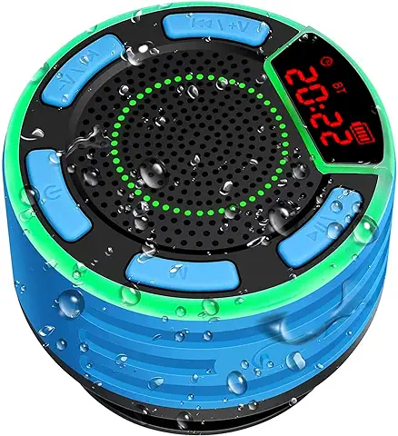 Altavoz Bluetooth, NEEKFOX IPX7 Impermeable Altavoz Bluetooth Inalámbrico Portátil con Radio FM, Pantalla LED, Ventosa, Espectáculo de Luces, Altavoz de Ducha para Piscina, Playa, Fiesta, Viaje  