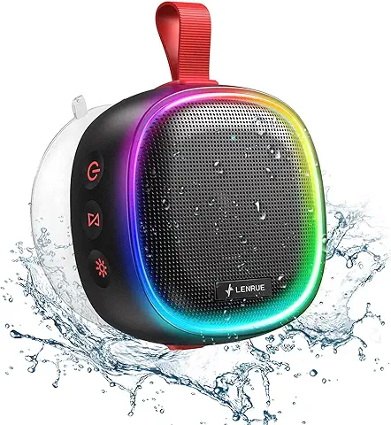 Altavoz Bluetooth Portátil con Luces RGB, LENRUE Altavoz Ducha Impermeable IPX7 con 360° HD Estéreo, Micrófono, Tipo-C, Reproducción de 20H, Altavoces Inalámbrico Exterior para Fiesta, Viajes, Tableta  