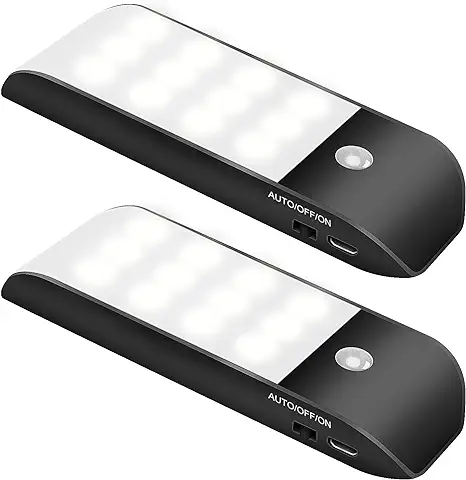 AMANKA Luces de Noche LED, 2 Pack de Luces con Sensor de Movimiento,Lámpara Nocturna USB Recargable,Luz Inalambrica Cálida para Escaleras, Guardarropa, Porche, Armario, Cocina, Dormitorio  