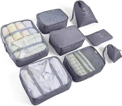 AMAYGA 8pcs Bolsas De Almacenamiento De Viaje a Prueba De Agua Cubo Organizador De Equipaje, Embalaje de Viaje de Ropa Zapatos, Cosméticos Accesorios (Gris)  