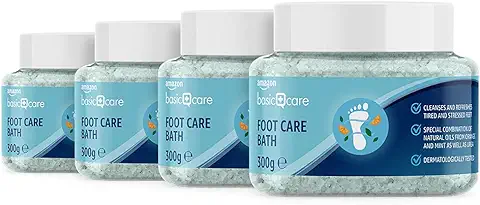 Amazon Basic Care - Sales de Baño para Pies, Naranja,Menta, 300g, Paquete de 4  