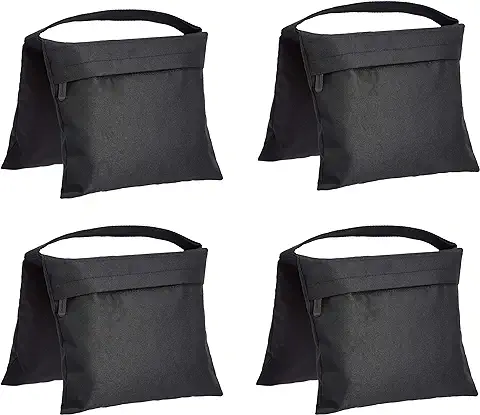 Amazon Basics - Bolsa de Arena Vacía, Accesorio Fotográfico para Soportes de Iluminación, Paquete de 4, Negro  