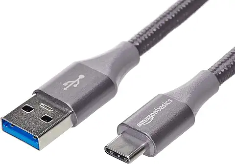 Amazon Basics Cable de Carga Rápida, USB-C a USB-A 3.1, 1.ª Gen., hilo Nailon Trenzado, 5 Gb/s, Certificado USB-IF, para Apple IPhone 15, IPad, Samsung Galaxy, Tabletas, Portátiles, 1,8 m, gris Oscuro  