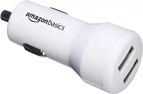 Amazon Basics - Cargador de Coche, de 4,8 A / 24 W, 2 Puertos USB, para Dispositivos Apple y Android, Blanco  