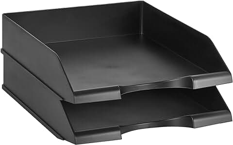 Amazon Basics - Rectangular Organizador de Cartas Apilable de Oficina, Bandeja de Escritorio, Paquete de 2, Tamaño Carta, Negro  