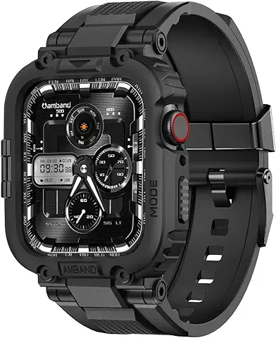 AmBand Compatible con Apple Watch Correas 45mm 44mm 42mm Pulsera Protector, M1 Sport Series Resistente Funda con Fanda para Hombre IWatch Series 9/8/7/SE/6/5/4/3/2/1 42/44/45mm Negro  