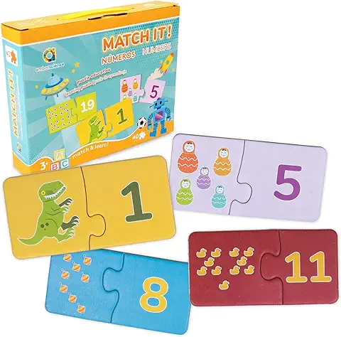 Ambarscience- Puzle, Match it Juego Rompecabezas Educativo de 40 Piezas para Aprender 1 a 20, con Imágenes y Números para Niños 3+. (Ambar Passion S.A. 6162840090020)  