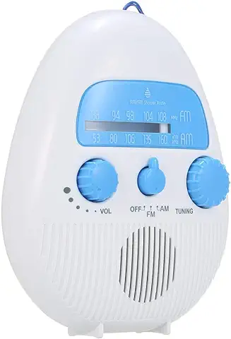 AM/FM Mini Radio de Ducha con Altavoz Incorporado y Antena para Baño, Resistente al agua (no Incluye Batería)  