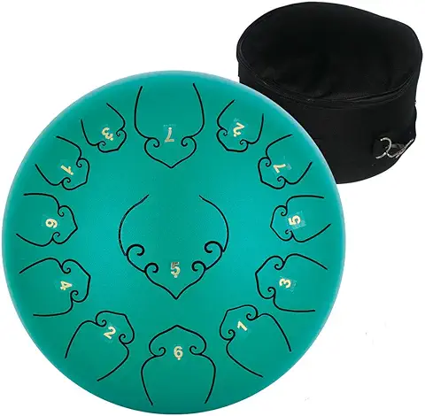 AMKOSKR Tambor de Lengua de Acero 12 Pulgadas 30cm 13Notas C Chiave,Instrumento de Percusión Tambor de Mano para Niño con Mazos y Bolsa de Transporte(Verde)  