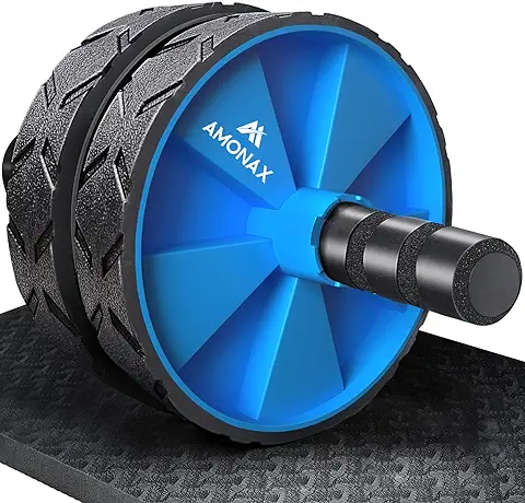 Amonax - Rodillo de Rueda para Abdominales con Alfombrilla Grande para Ejercitar Abdominales, Doble Rueda con Modos de Entrenamiento de Fuerza dual en el Gimnasio en casa  