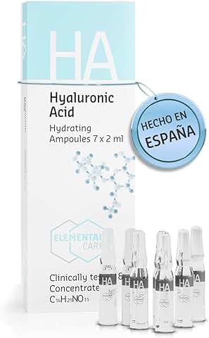 Ampollas de ácido Hialurónico Effecto Inmediato 7 x 2 ml (+155% HIDRATACION en 1h) - Piel Joven, Rellena y Suave - Elasticidad, Antirrugas y Contorno de Ojos - Elemental Care  