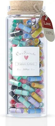 Amycute 90 Cápsulas de Letras con Mensaje en Botella para Enamorados, Romántico, Regalo para Hombre, Mujer, Pareja para Amor, Idea de Cumpleaños, Regalo Original, Boda, Navidad, San Valentín  