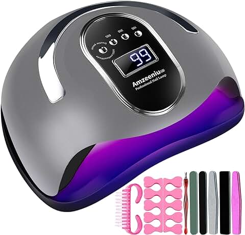 Amzeeniu Lampara LED Uñas 168W,Profesional Secador de Uñas LED UV Lampara Uñas Gel con Sensor Automatico Maquina Uñas De Curado Rápido Luz Lamp,4 TemporizadoresManicura/Pedicure Nail Art Salón  