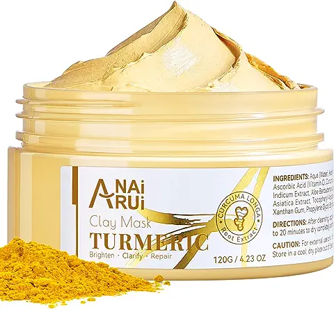 ANAiRUi Mascarilla Facial de Arcilla con Cúrcuma y Vitamina C y E, Tratamiento del Acné, Limpieza de la Piel, para Cerrar los Poros, 120g  