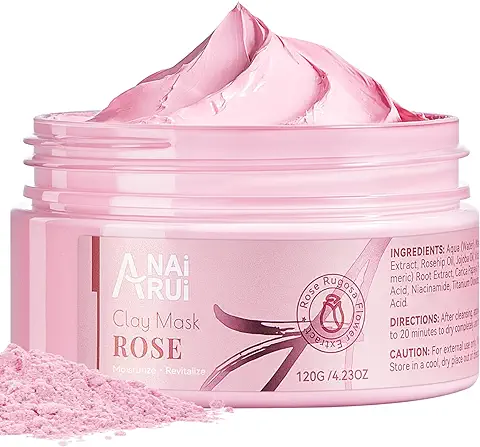 ANAiRUi Mascarillas Faciales de Arcilla Rosa, Limpieza Profunda Poros, Mascarilla Exfoliante y Purificante y Hidratante, Reduce las Manchas e las Arrugas e Antiedad, Anti Acné, 120g