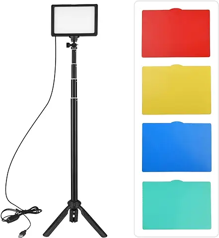 Andoer 1-Pack Luz LED Video 5600K Regulable con Soporte Trípode Ajustable y Filtros de Color para Angulo Bajo/Tablero de Mesa, Iluminación LED Colorida, Kit Iluminación Fotografía Portátil  